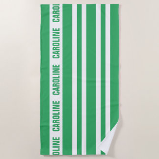 Serviette De Plage Motif personnalisé White Sea Green Stripes