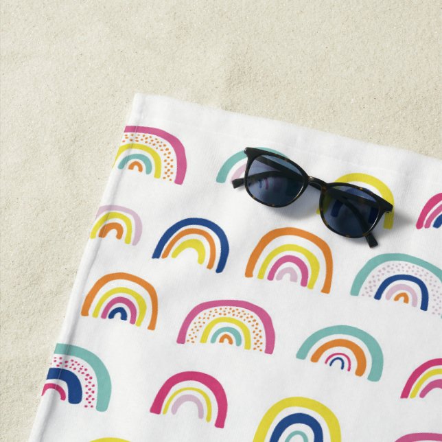 Serviette De Plage Motif Rainbow kids (En situation)