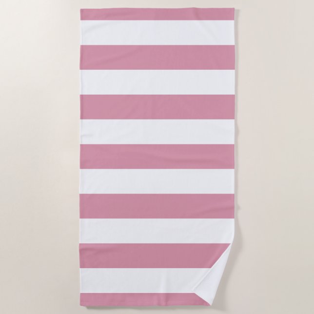 Serviette De Plage Motif rayé blanc de rose en pastel (Devant)