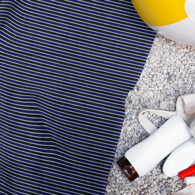 Serviette De Plage Motif rayé bleu de la marine noire moderne (Créateur téléchargé)