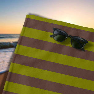 Serviette De Plage Motif rayé en brun chocolat et vert olive