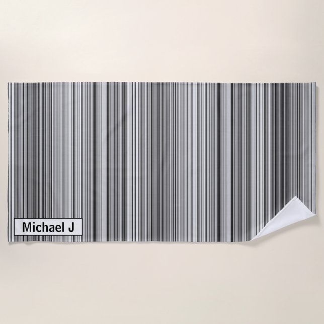Serviette De Plage Motif rayé noir blanc personnalisé (Devant)