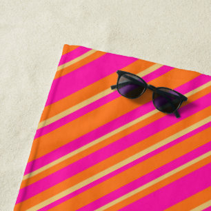 Serviette De Plage Motif rayé orange clair jaune et rose chaud