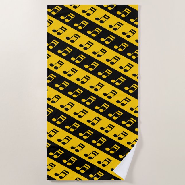 Serviette De Plage Motif rayonné noir et jaune de seizième notes (Devant)
