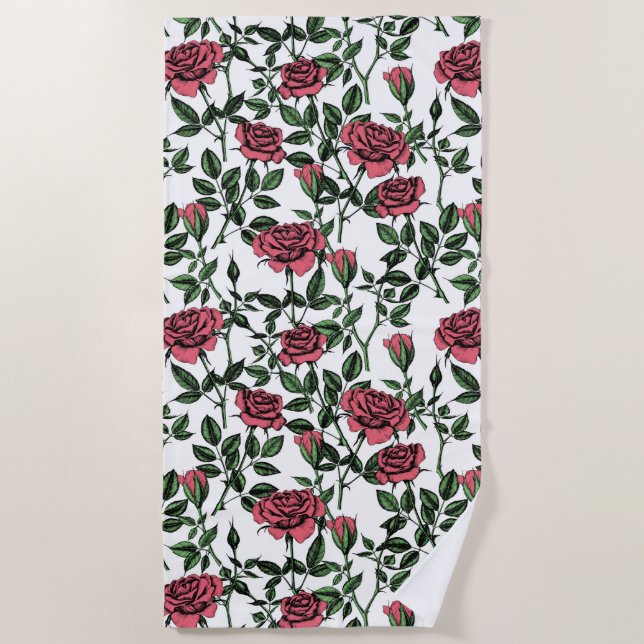 Serviette De Plage motif rose (Devant)