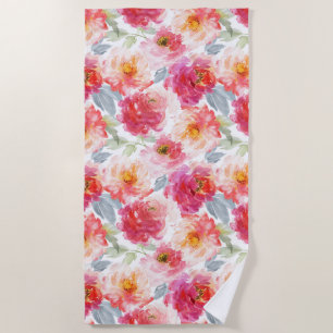Serviette De Plage Motif rose Aquarelle Peony