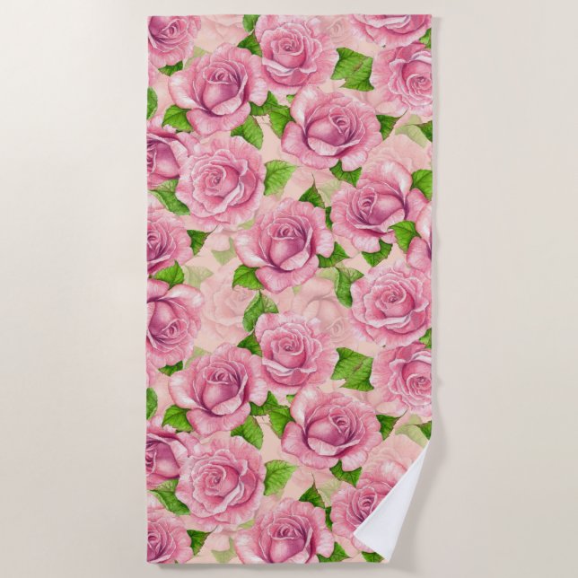 Serviette De Plage Motif rose d'aquarelle rose (Devant)