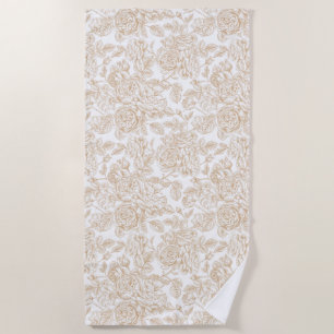 Serviette De Plage Motif Rose Vintage beige