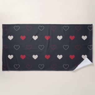 Serviette De Plage Motif sans couture Cœur Rouge & Foncé Minimaliste