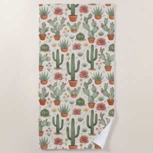 Serviette De Plage Motif sans couture de cactus de désert succulent