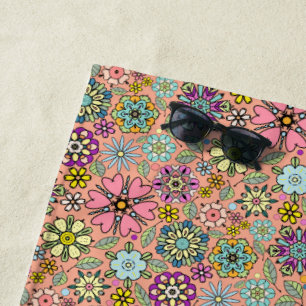 Serviette De Plage Motif sans couture de couleurs de fleurs rétro de