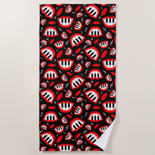 Serviette De Plage Motif sourire piano sur arrière - plan noir (Devant)