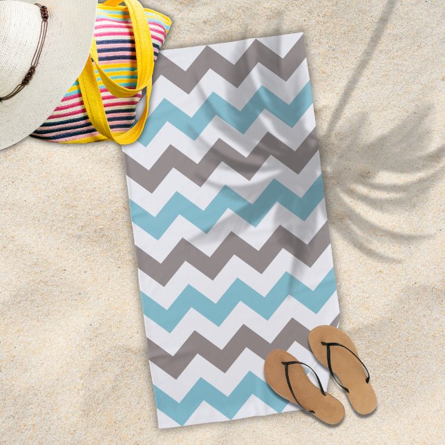 Serviette De Plage Motif tendance Blue Grey Chevron (Créateur téléchargé)