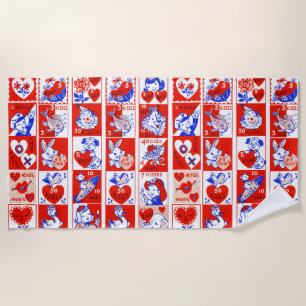 Serviette De Plage Motif timbre de la Saint-Valentin vintage des anné