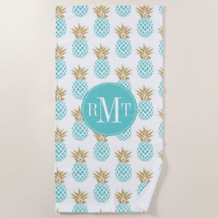 Serviette De Plage Motif tropical d'ananas d'or élégant de faux