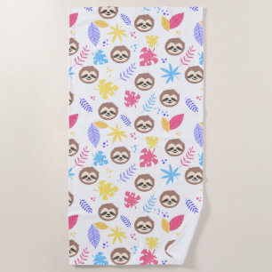 Serviette De Plage Motif tropical de paresse et de feuille