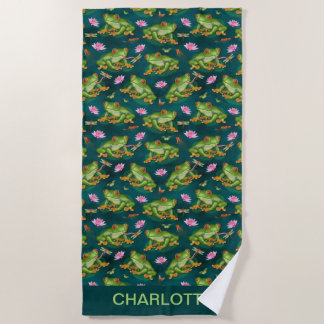 Serviette De Plage Motif tropical d'étang à poissons de libellule de