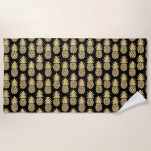 Serviette De Plage Motif tropical élégant d'ananas de noir et d'or