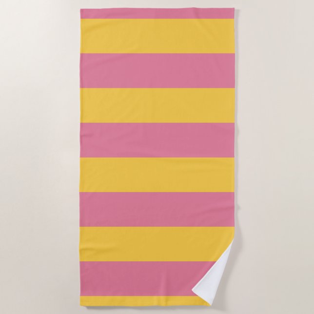 Serviette De Plage Motif vertical vibrant rose et jaune (Devant)