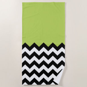 Serviette De Plage Motif Zigzag noir et blanc, Chevron, Vert