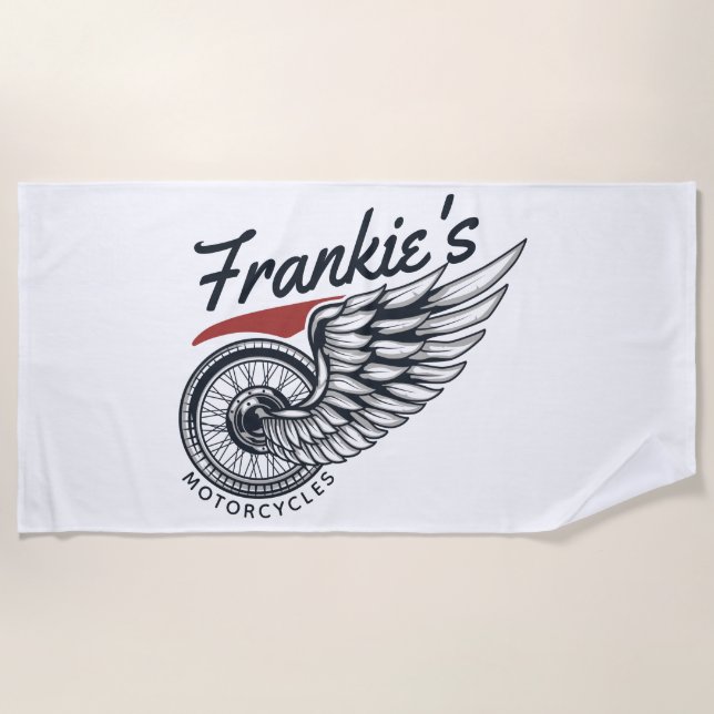 Serviette De Plage Motos personnalisées Flying Tire Biker Shop (Devant)