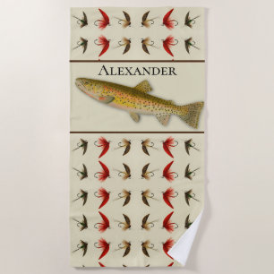 Serviette De Plage Mouche de pêche personnalisée truite Aquarelle rus