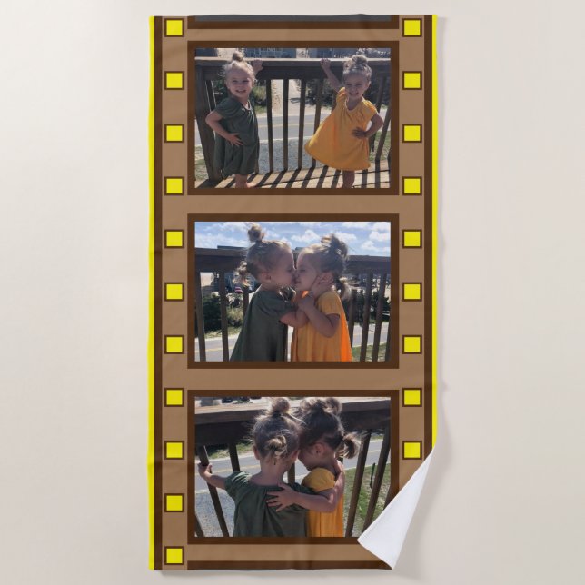 Serviette De Plage Multi Photo Retro Film Strip Jaune (Devant)