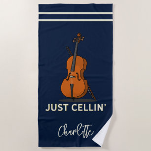 Serviette De Plage Musicien Personnalisé Cello Script Monogram