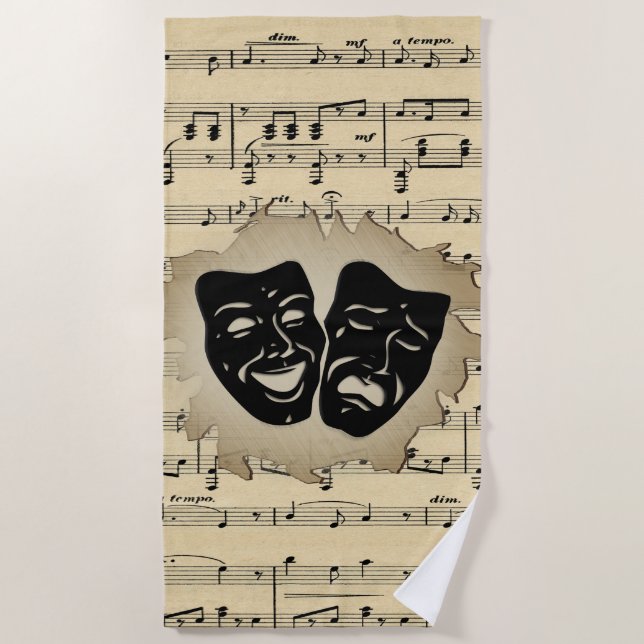 Serviette De Plage Musique antique et masques de théâtre (Devant)