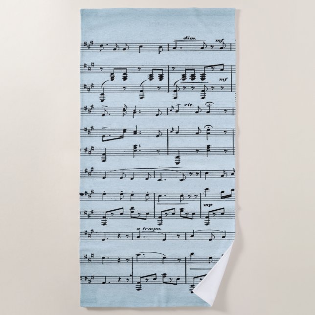Serviette De Plage Musique feuille bleue (Devant)