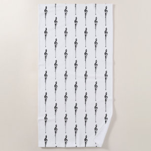 Serviette De Plage Musique Motif Melting Treble Clef noir et blanc