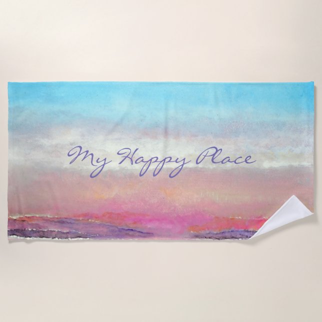 Serviette De Plage My Happy Place Beach Pastel Sunset Beach Towel (Devant)