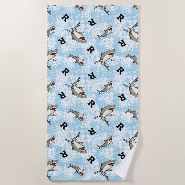 Serviette De Plage Nager Des Requins, Ajouter Un Monogramme (Devant)