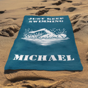 Serviette De Plage Nageur Monogramme Continuez à Nager