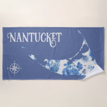 Serviette de plage Nantucket bleu et blanc