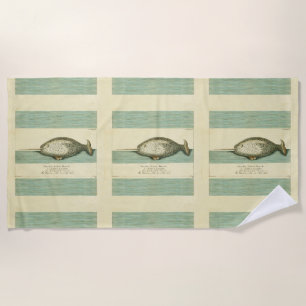 Serviette De Plage Narwhal Antique Baleine Aquarelle Art scientifique