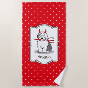 Serviette De Plage Naughty Devil Old English Sheepdog (Gris 1)