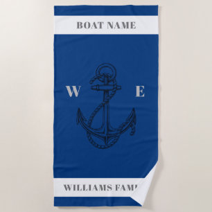 Serviette De Plage "Nautical Adventure" Nom personnalisé Ancre
