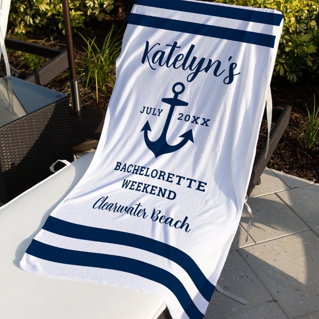 Serviette De Plage Nautical Navy Custom Wedding Bachelorette Party (Créateur téléchargé)
