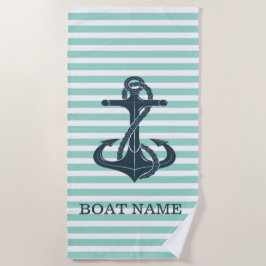 Serviette De Plage Nautique, Ancre, Bandes vertes à la menthe