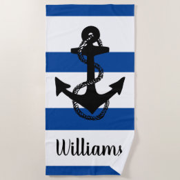 Serviette De Plage nautique personnalisé avec bandes et ANCRE |