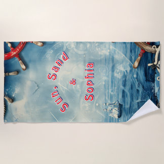 Serviette De Plage Nautique Soleil Et Sable