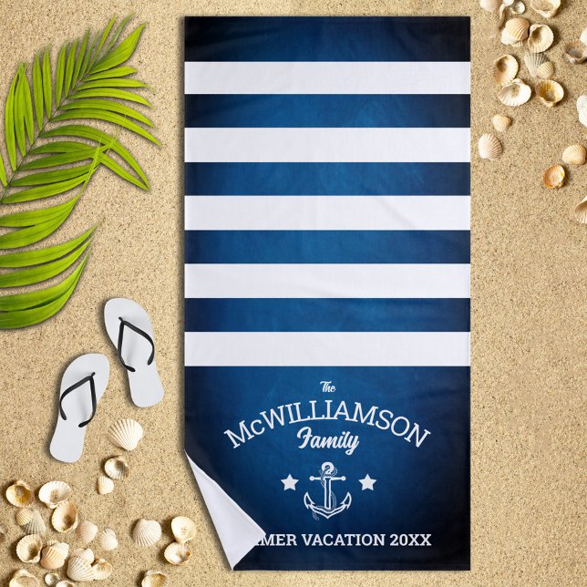 Serviette De Plage Navy Blue Nautical Thème Famille Événement (Créateur téléchargé)