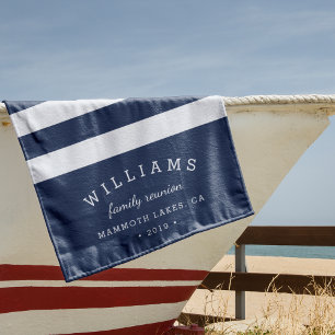Serviette De Plage Navy & White Stripe Personalized Family Reunion