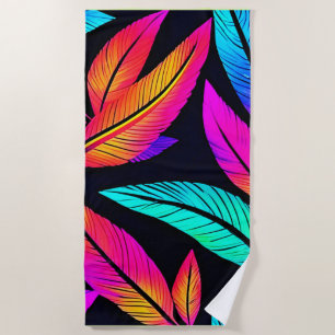 Serviette De Plage Neon Feather Motif Art Vibrant