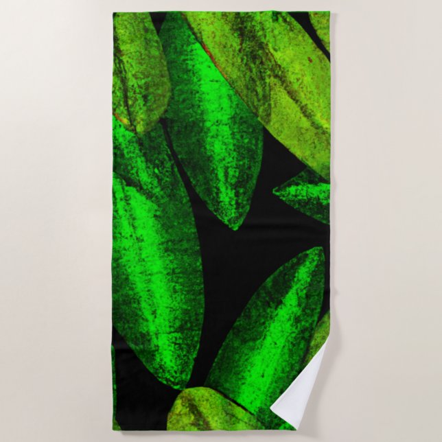 Serviette De Plage Neon Green Art Feuille. Acheter maintenant (Devant)