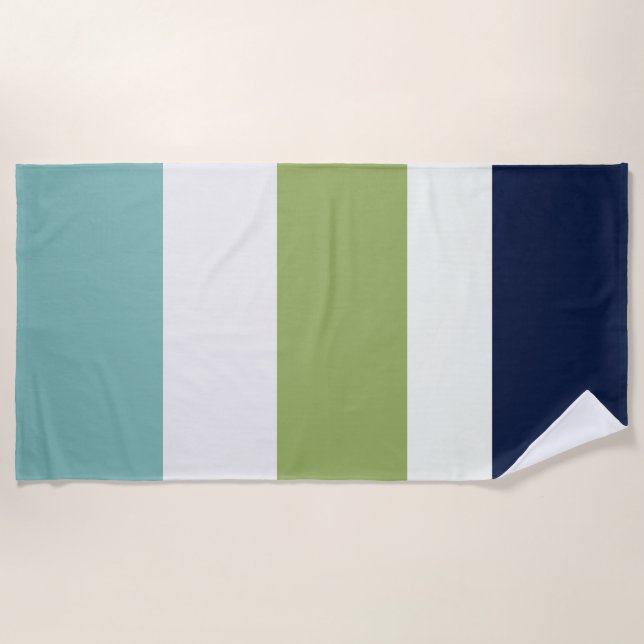 Serviette De Plage Neptune, Coquillages, Green et Navy (Devant)