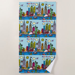 Serviette De Plage New York Cartoon Visite Les Bâtiments