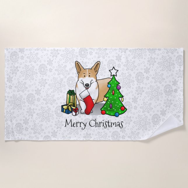 Serviette De Plage Noël 2 Pembroke Welsh Corgi (rouge 1) Tree Cute (Devant)