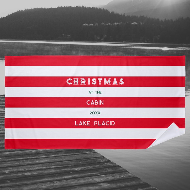 Serviette De Plage Noël Au Cabine Red Nautical Stripe Lake (Créateur téléchargé)